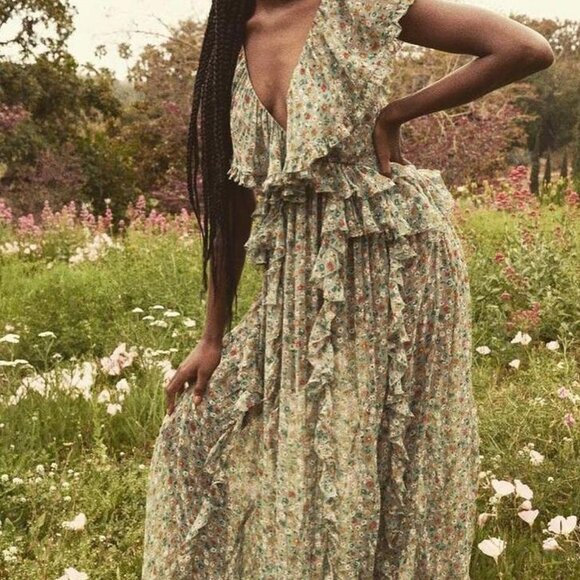 Doen Ambersine Dress m Sarcelle Tasha Garden Silk Green Maxi NWT medium - Picture 3 of 6